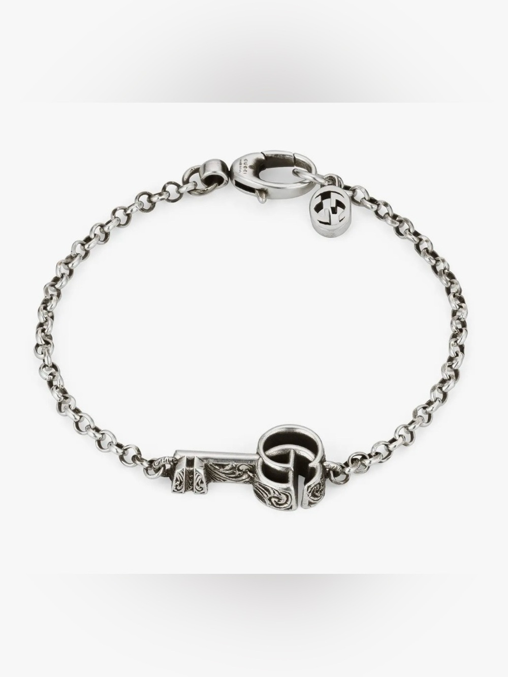 Gucci Marmont Double G Silver Ornate Key Charm Chain Bracelet